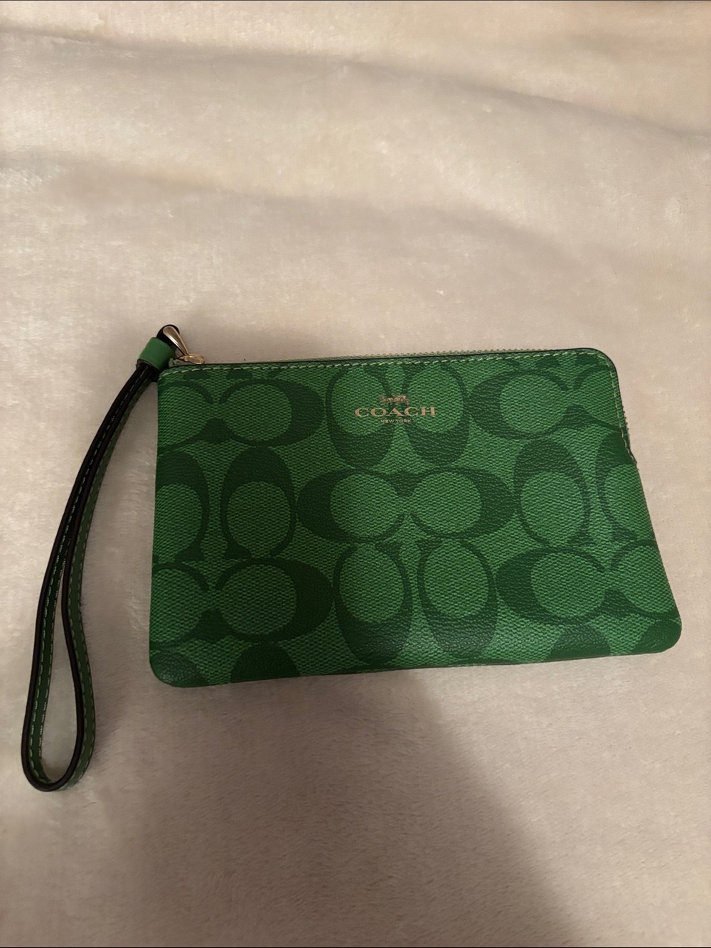 Coach Green Signature Canvas Wristlet with Gold Logo